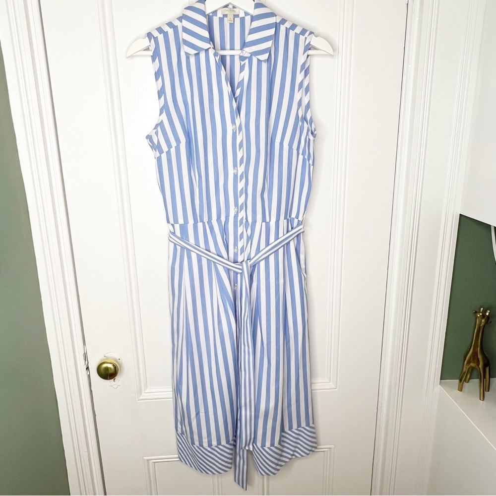 NWOT Talbots blue and white striped shirt dress collar flare skirt size 6